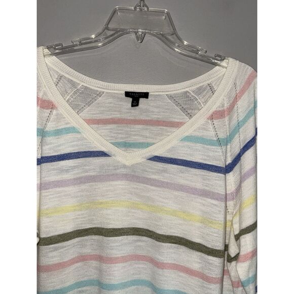Talbots V Neck Rainbow Striped Knit Top 3/4 Sleeve Lightweight Blouse Sweater 1X - Picture 6 of 16